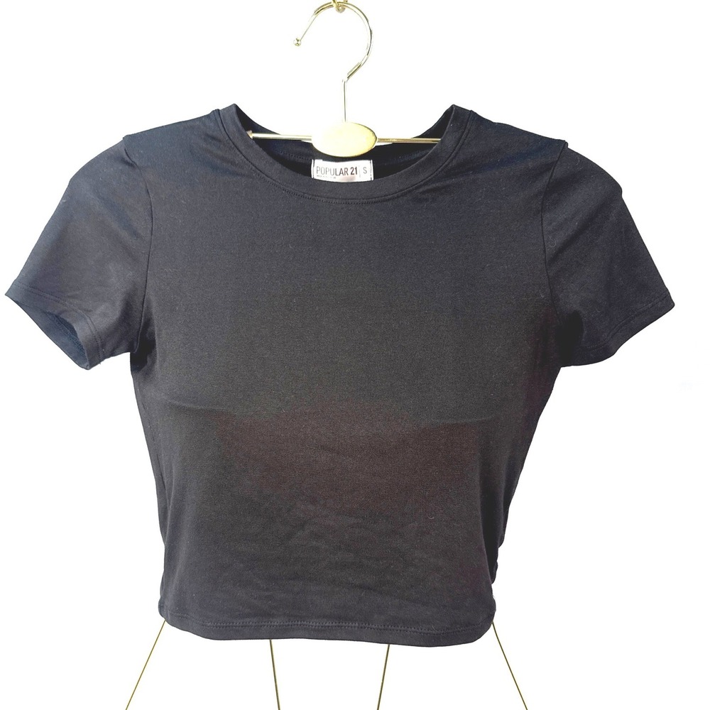 Popular 21 Womens Black Short Sleeve Baby Tee Crop Top TY9623 Small